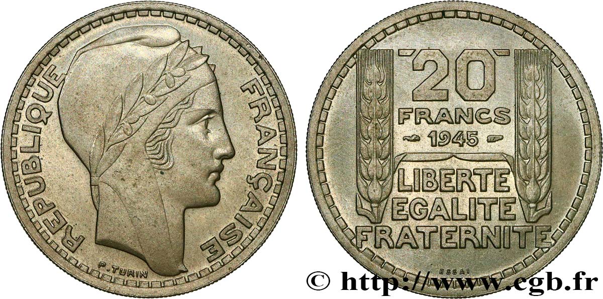 Essai de 20 francs Turin en cupro-nickel 1945 Paris GEM.206 1 VZ62 
