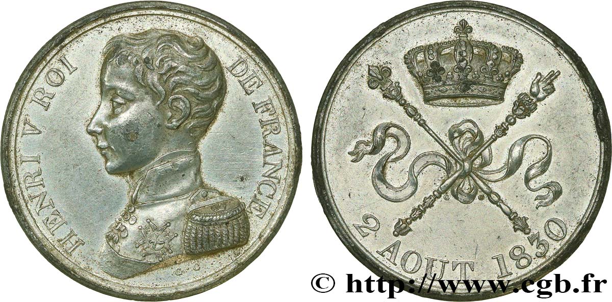 Module de 5 francs pour l’avènement d’Henri V 1830  VG.2688  EBC 