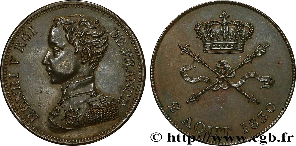 Module de 5 francs pour l’avènement d’Henri V 1830  VG.2687  SPL+ 