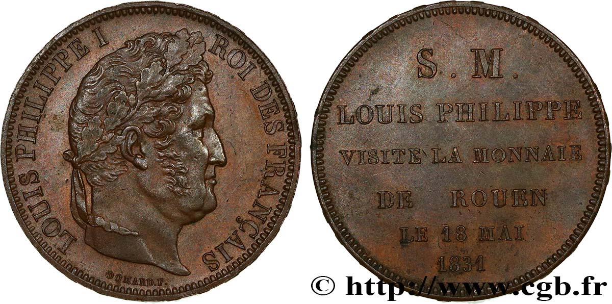 Monnaie de visite, module de 5 francs, pour Louis-Philippe à la Monnaie de Rouen 1831 Rouen VG.2825  MS60 