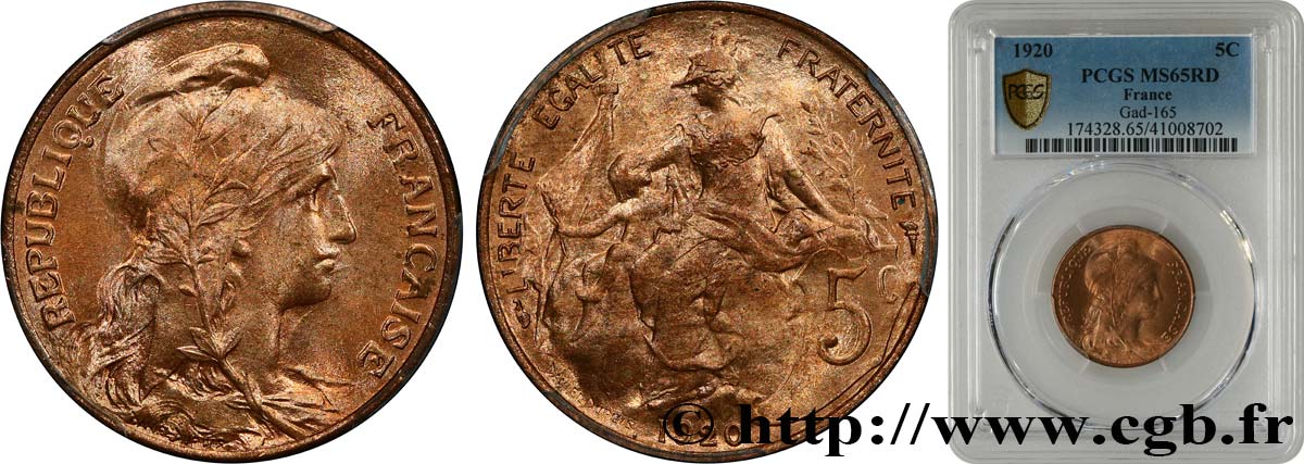 5 centimes Daniel-Dupuis 1920  F.119/31 MS65 PCGS