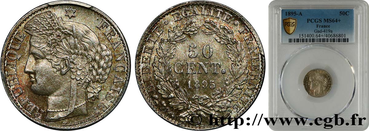 50 centimes Cérès, IIIe République 1895 Paris F.189/16 MS64 PCGS