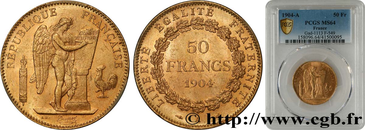 50 francs or Génie 1904 Paris F.549/6 SC64 PCGS