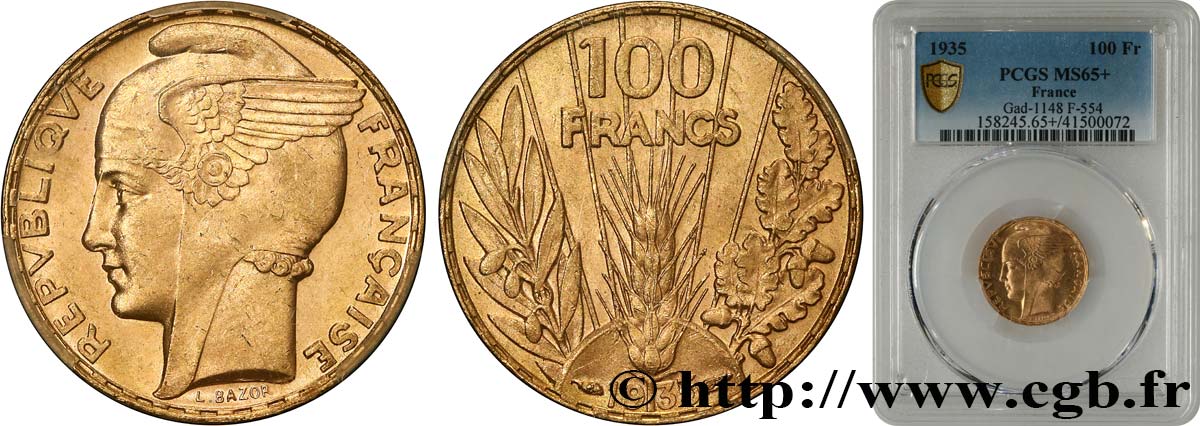 100 francs or, Bazor 1935 Paris F.554/6 ST65 PCGS