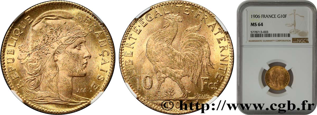 10 francs Coq 1906 Paris F.509/7 fST64 NGC