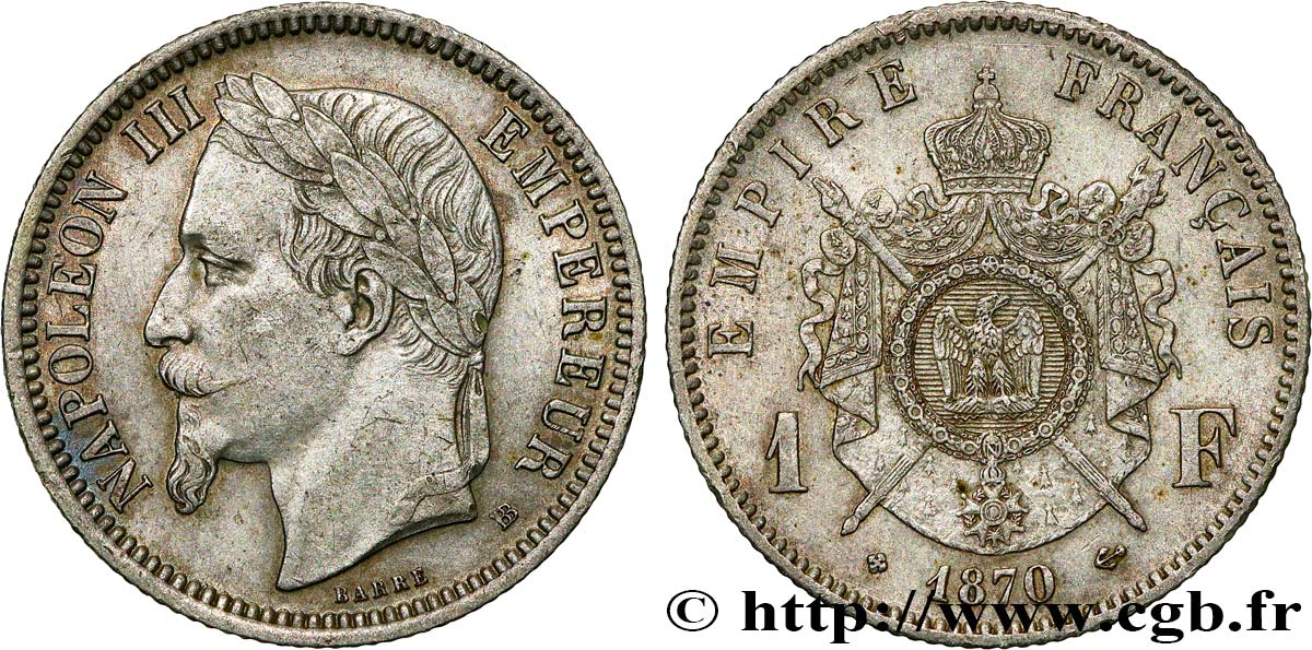 1 franc Napoléon III, tête laurée 1870 Strasbourg F.215/16 SS50 