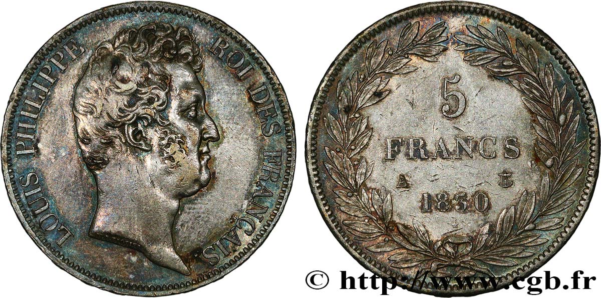 5 francs type Tiolier sans le I, tranche en relief 1830  Paris F.314/1 MBC+ 