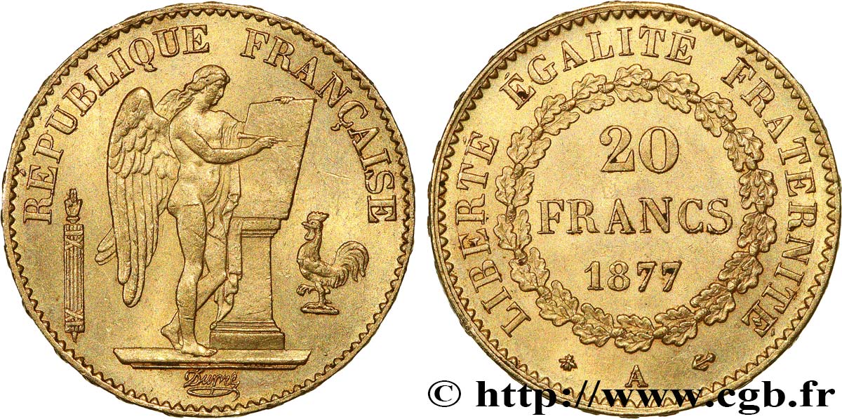 20 francs or Génie, Troisième République 1877 Paris F.533/5 VZ58 