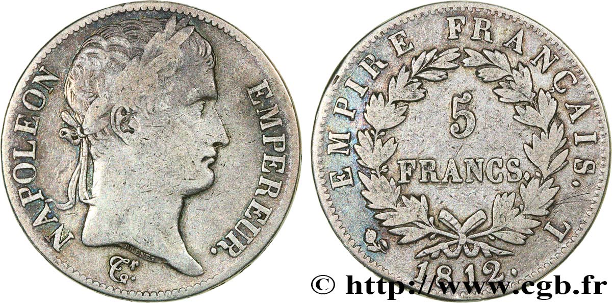 5 francs Napoléon Empereur, Empire français 1812 Bayonne F.307/48 VF25 
