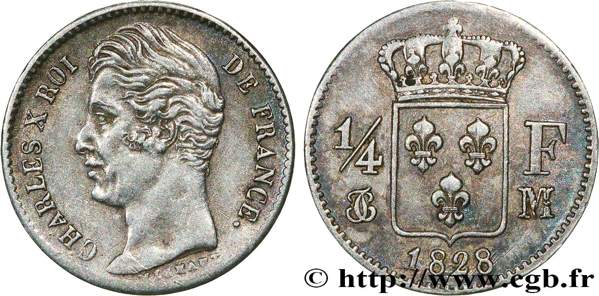 1/4 franc Charles X 1828 Toulouse F.164/25 fVZ 