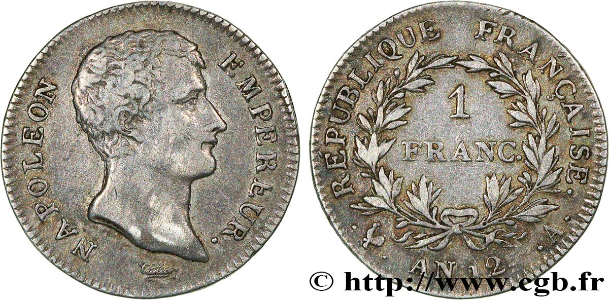 1 franc Napoléon Empereur, Calendrier révolutionnaire 1804 Paris F.201/1 MBC45 