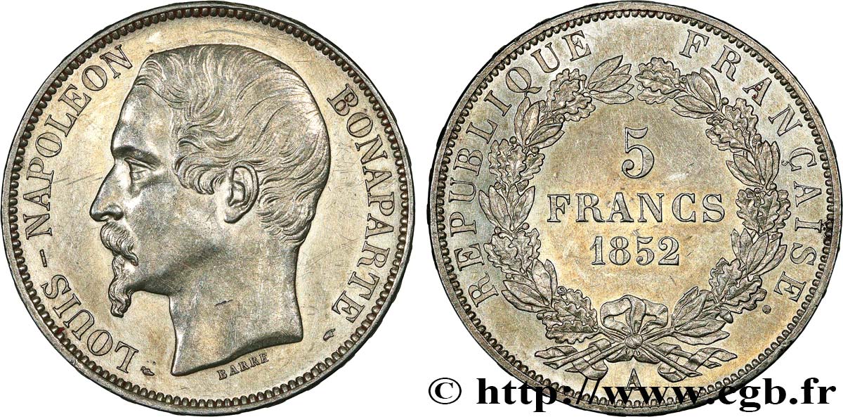 5 francs Louis-Napoléon, 1er type 1852 Paris F.329/1 VZ 