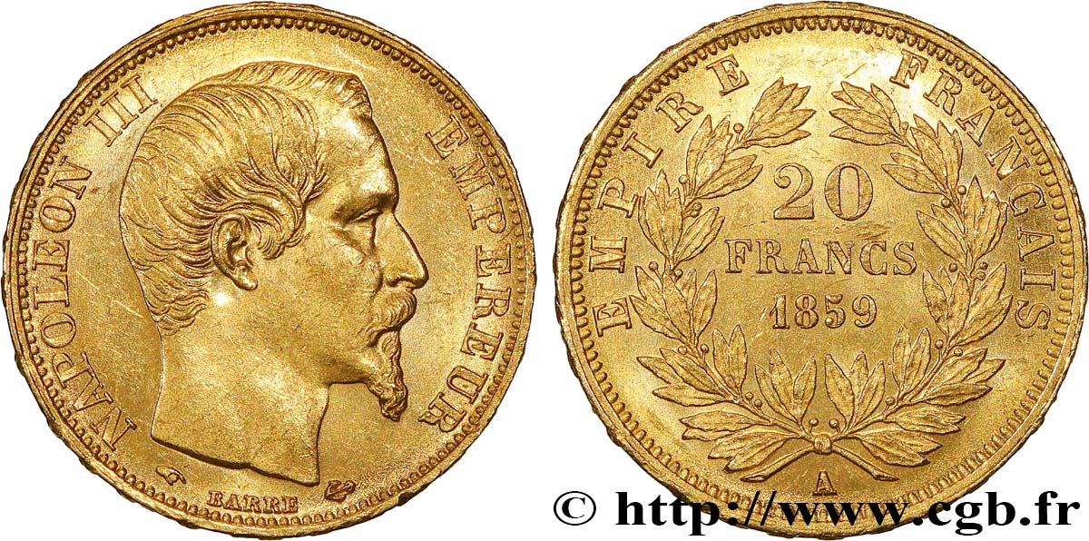 20 francs or Napoléon III, tête nue 1859 Paris F.531/15 VZ61 