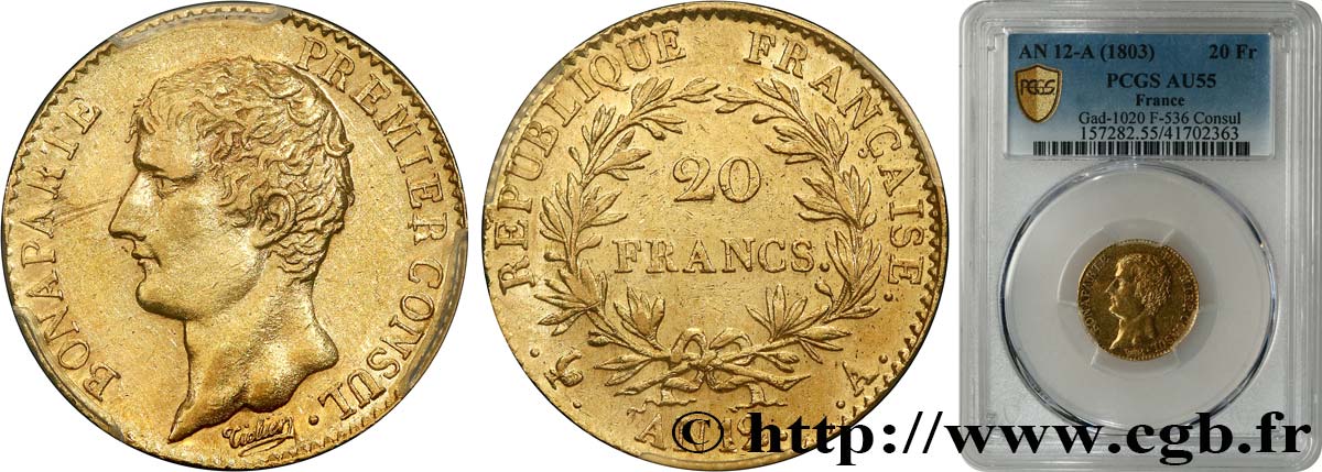 20 francs or Bonaparte Premier Consul 1804 Paris F.510/2 AU55 PCGS