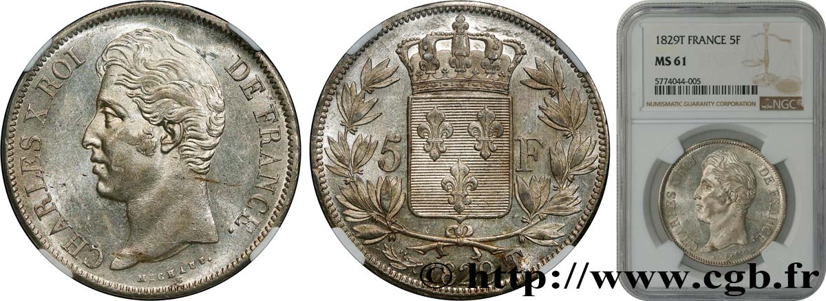 5 francs Charles X, 2e type 1829 Nantes F.311/38 SUP61 NGC