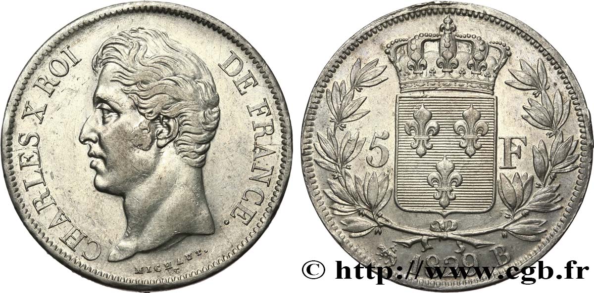5 francs Charles X, 2e type 1829 Rouen F.311/28 fVZ 