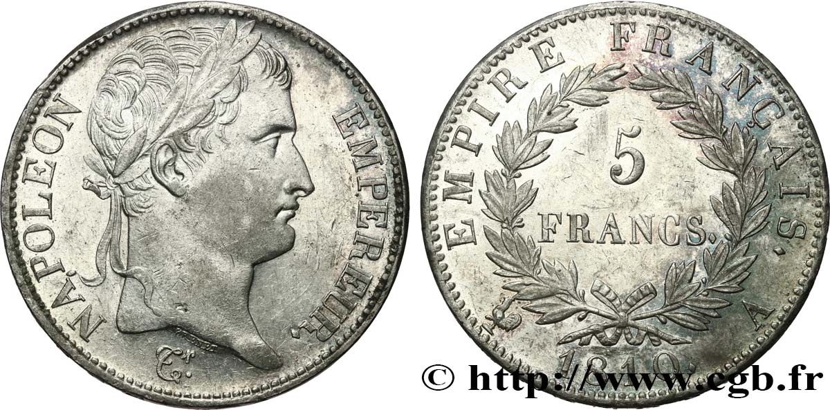 5 francs Napoléon Empereur, Empire français 1810 Paris F.307/14 SUP 