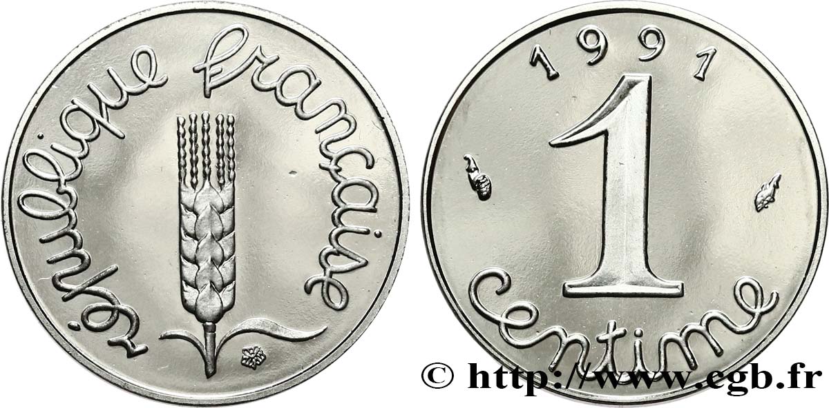 1 centime Épi, BE (Belle Épreuve), frappe monnaie 1991 Pessac F.106/48 var. MS 