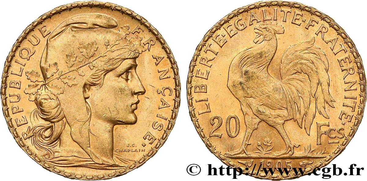 20 francs or Coq, Dieu protège la France 1905 Paris F.534/10 SUP 