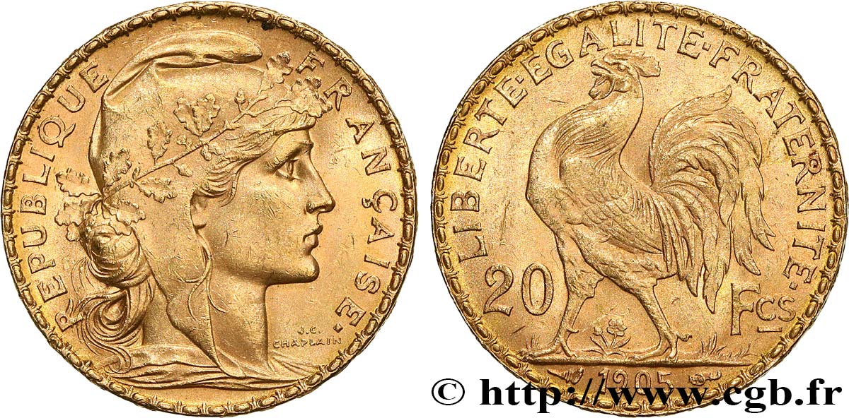 20 francs or Coq, Dieu protège la France 1905 Paris F.534/10 SUP+ 