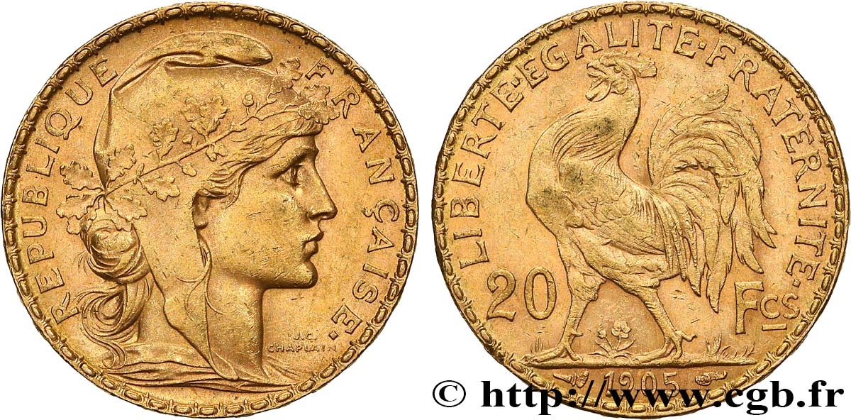 20 francs or Coq, Dieu protège la France 1905 Paris F.534/10 SUP 