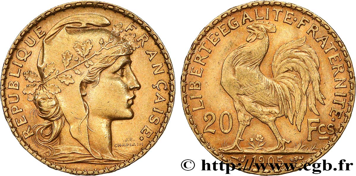 20 francs or Coq, Dieu protège la France 1905 Paris F.534/10 TTB+ 