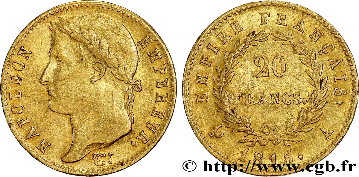 20 francs or Napoléon tête laurée, Cent-Jours 1815 Paris F.516A/1 TTB50 