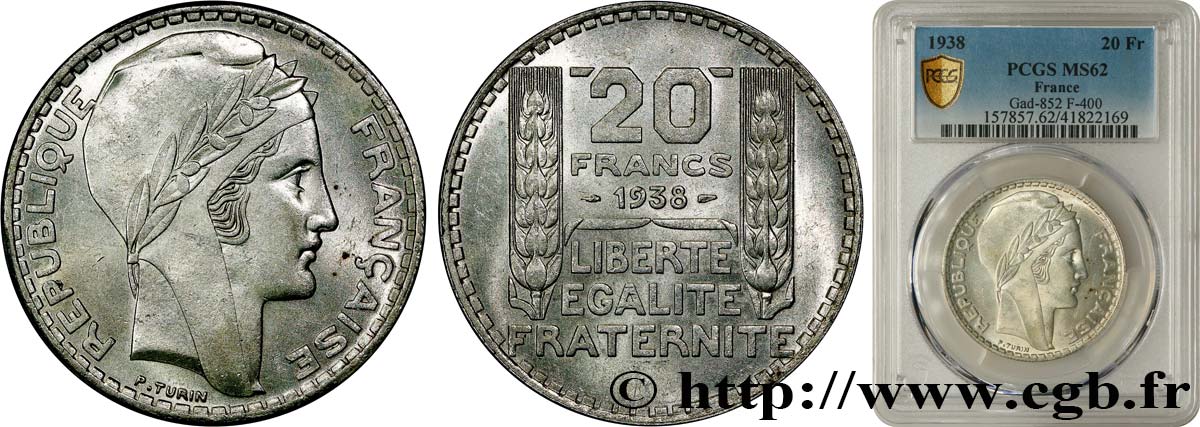 20 francs Turin 1938  F.400/9 SUP62 PCGS