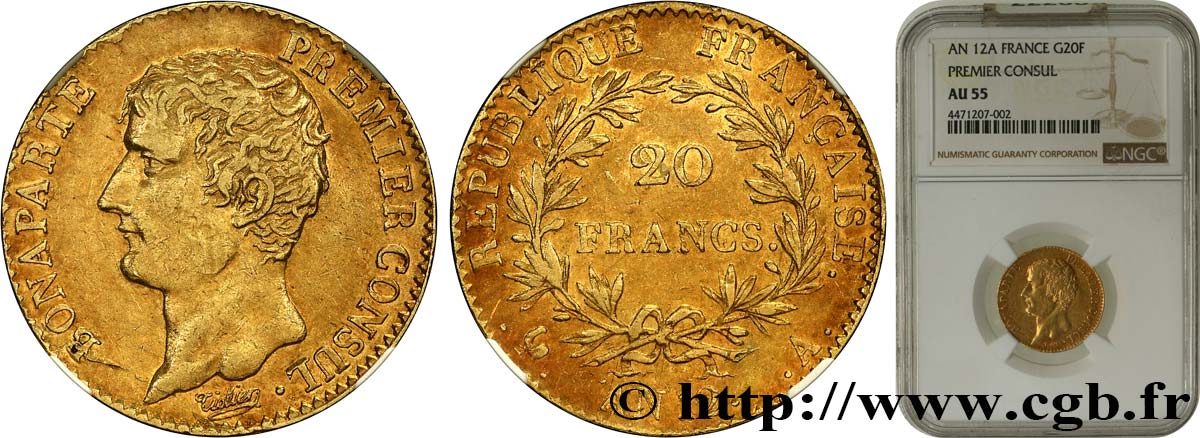 20 francs or Bonaparte Premier Consul 1804 Paris F.510/2 VZ55 NGC