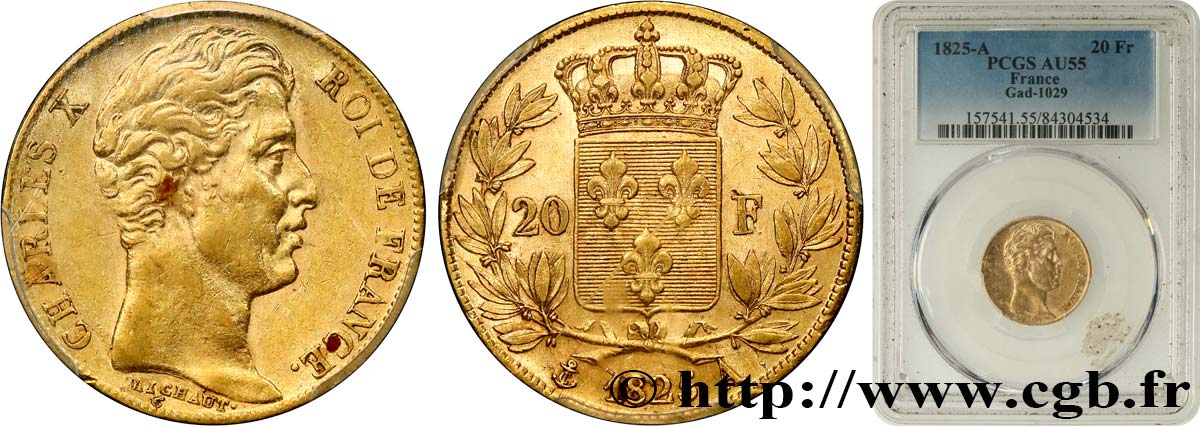 20 francs or Charles X 1825 Paris F.520/1 AU55 PCGS