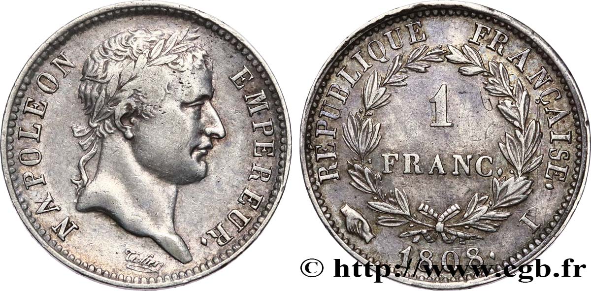 1 franc Napoléon Ier tête laurée, République française 1808 Limoges F.204/7 BB45 