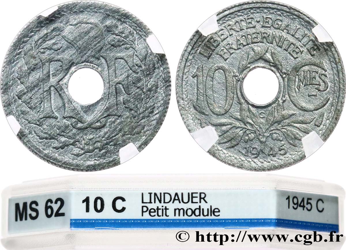 10 centimes Lindauer, petit module 1945 Castelsarrasin F.143/4 MS62 GENI