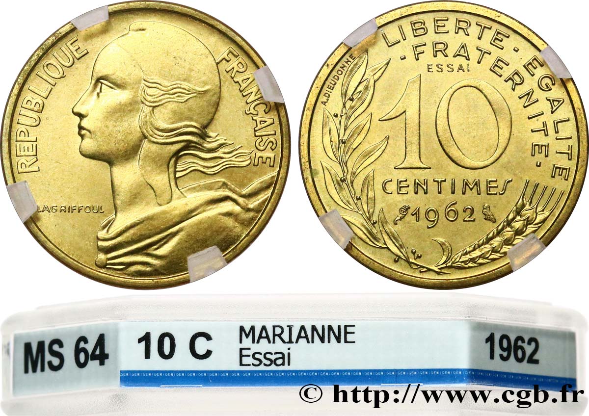 Essai de 10 centimes Marianne 1962 Paris F.144/1 MS64 GENI