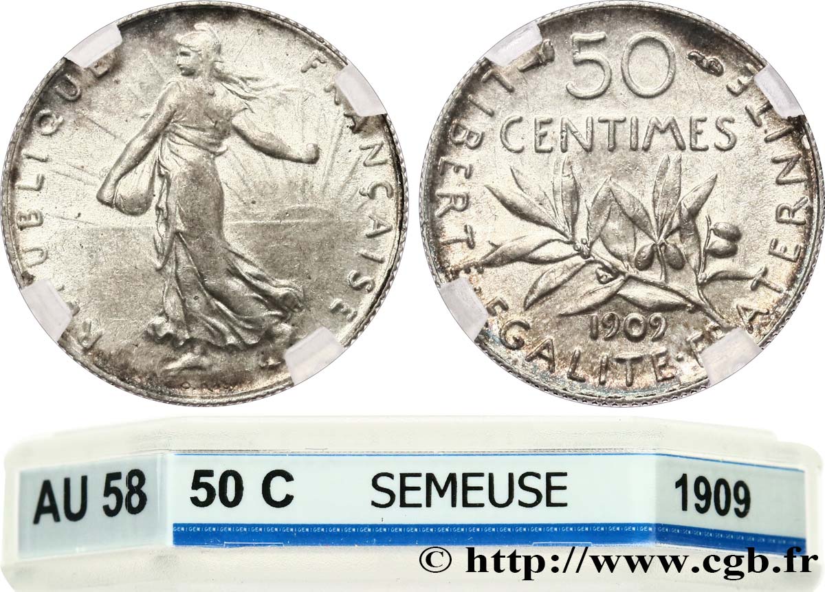 50 centimes Semeuse 1909  F.190/16 SUP58 GENI