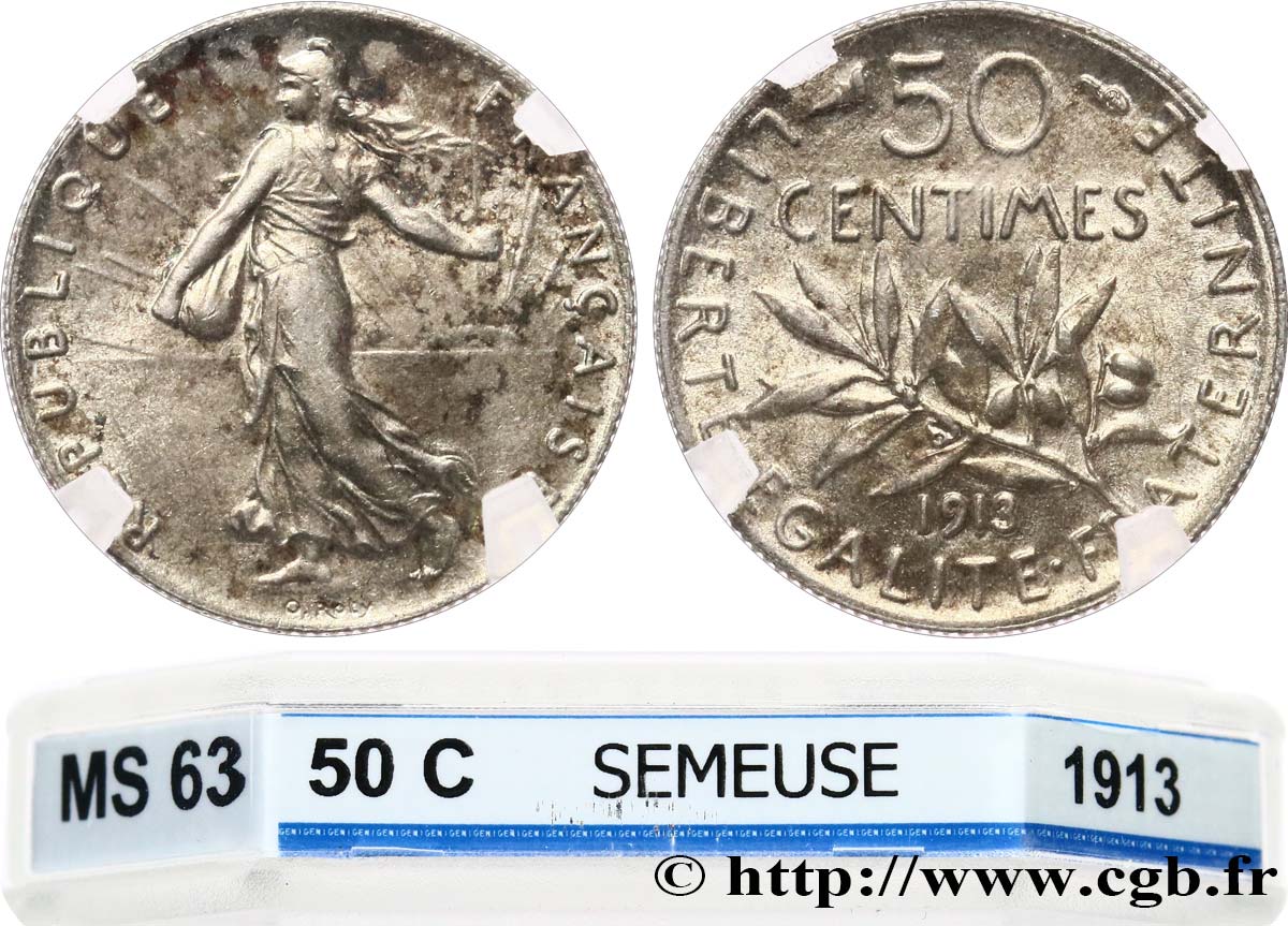 50 centimes Semeuse 1913 Paris F.190/20 MS63 GENI