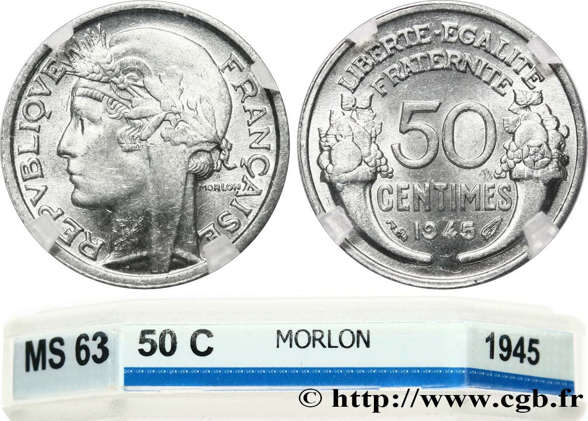 50 centimes Morlon, légère 1945  F.194/5 MS63 GENI
