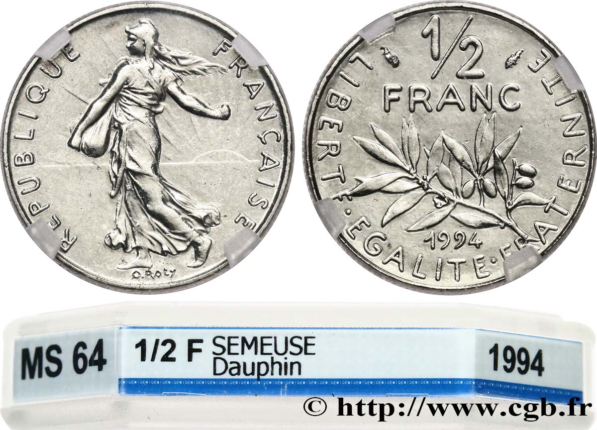 1/2 franc Semeuse, différent dauphin 1994 Pessac F.198/36 MS64 GENI