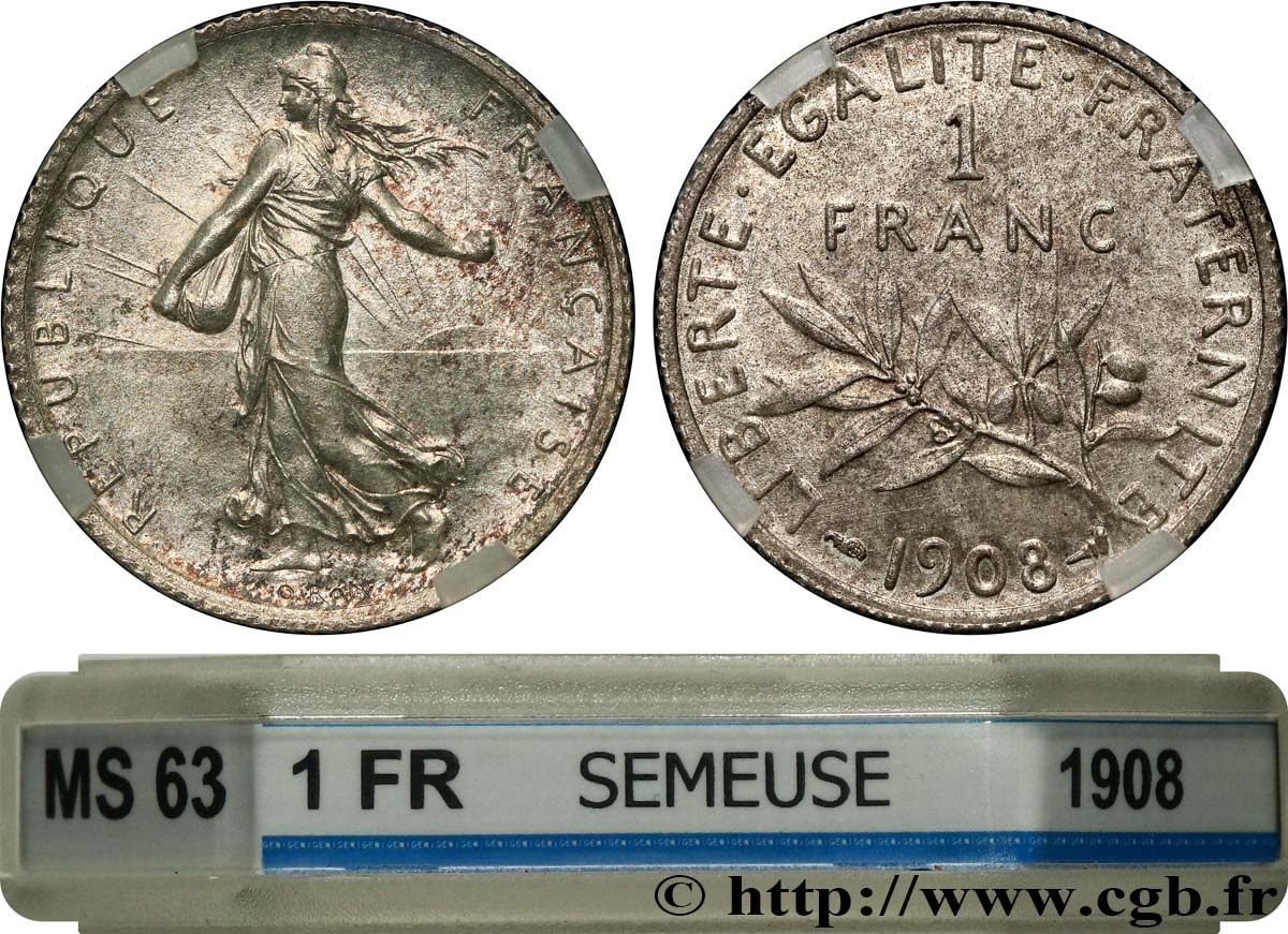 1 franc Semeuse 1908 Paris F.217/13 MS63 GENI