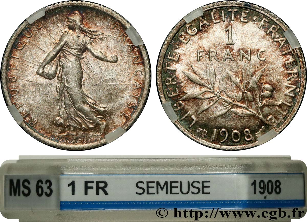 1 franc Semeuse 1908 Paris F.217/13 MS63 GENI
