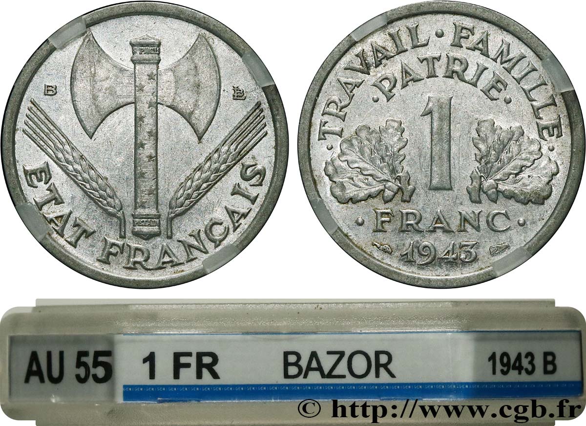 1 franc Francisque, légère 1943 Beaumont-Le-Roger F.223/4 SPL55 GENI