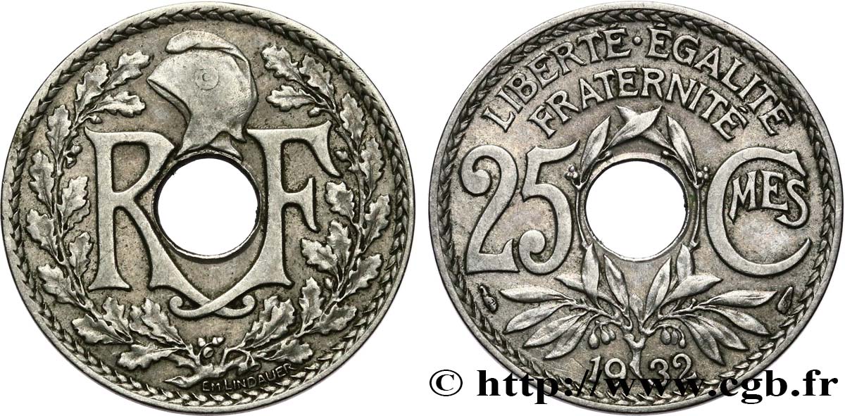 25 centimes Lindauer, Flan magnétique 1932  F.171/16 var. MBC 