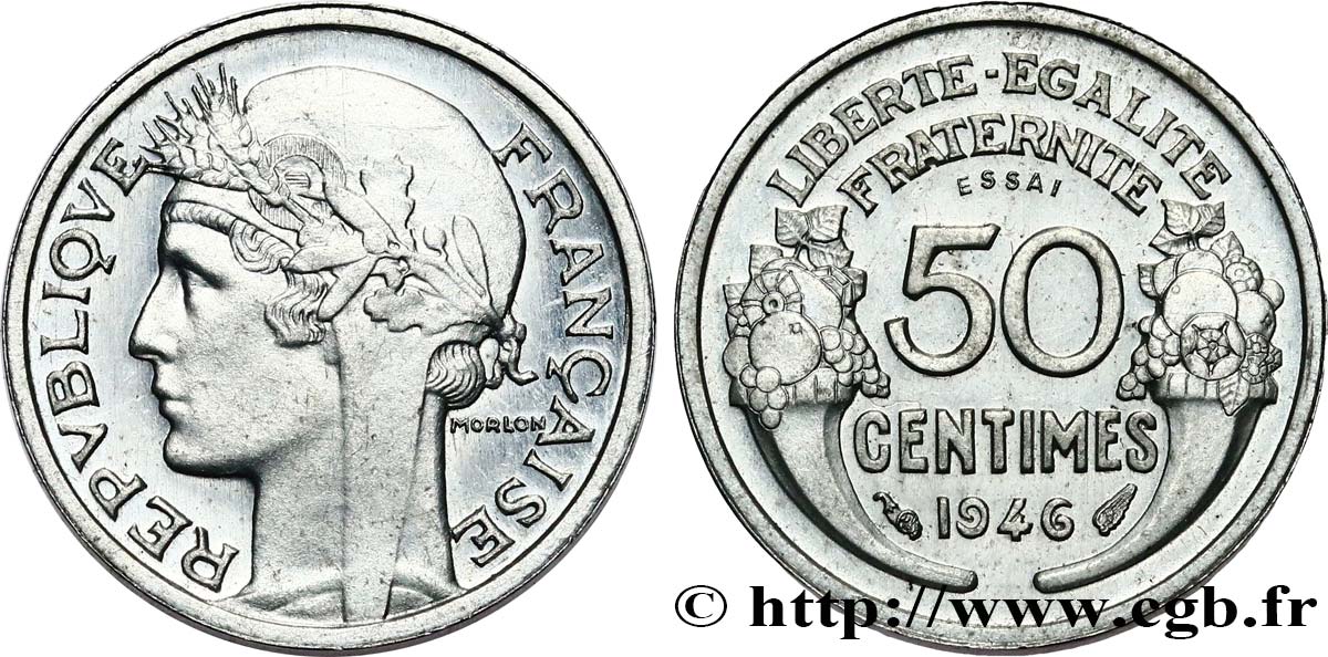 Essai-piéfort de 50 centimes Morlon, légère 1946  GEM.88 EP SC64 