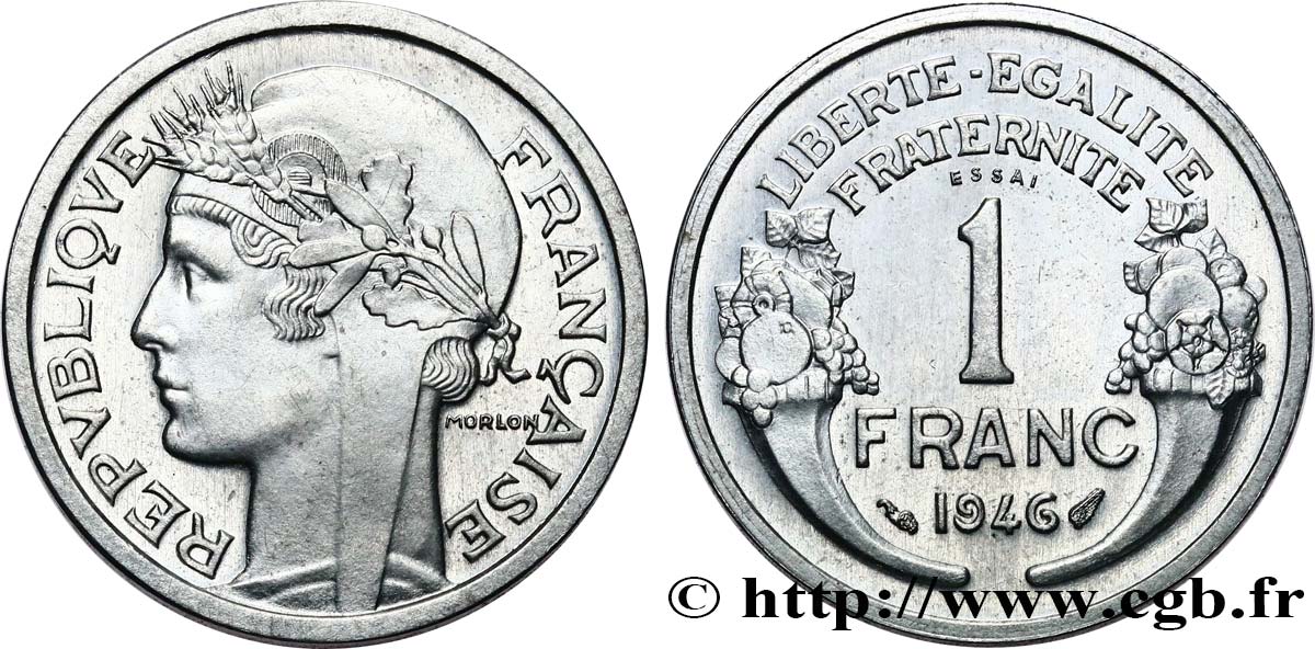 Essai-piéfort de 1 franc Morlon, légère 1946  GEM.101 EP SPL63 