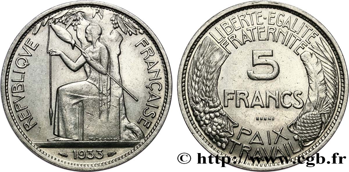 Concours de 5 francs, essai de Delannoy 1933 Paris GEM.136 1 MS 