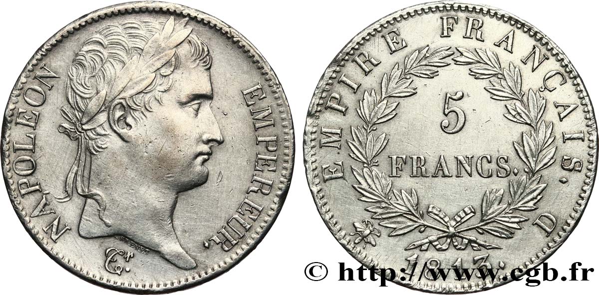 5 francs Napoléon Empereur, Empire français 1813 Lyon F.307/62 fVZ 