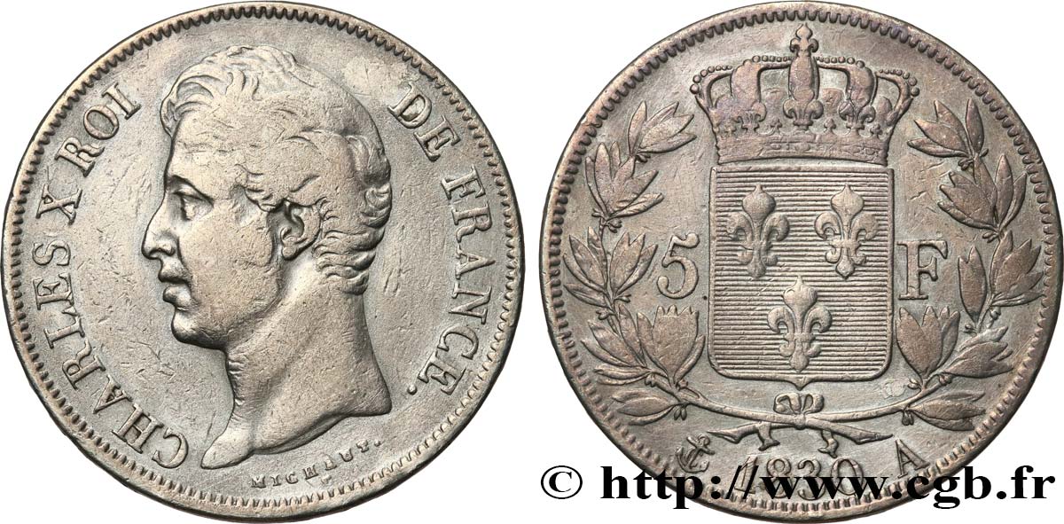 5 francs Charles X 2e type, tranche en relief 1830 Paris F.312/1 MB 