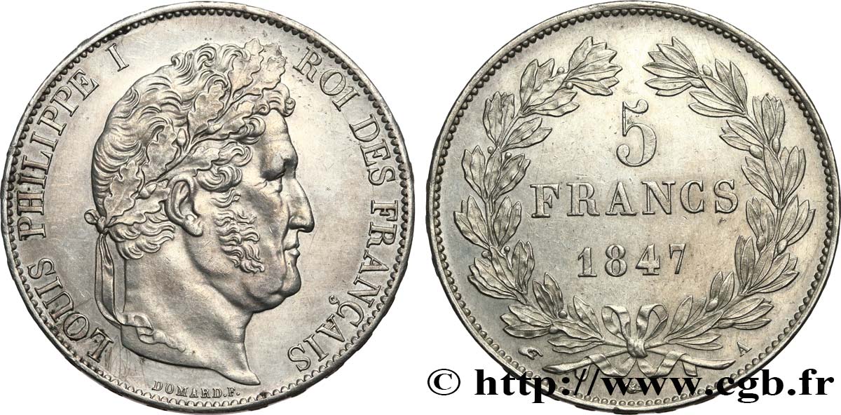 5 francs IIIe type Domard 1847 Paris F.325/14 EBC+ 