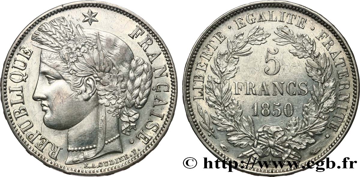 5 francs Cérès, IIe République 1850 Paris F.327/4 AU 