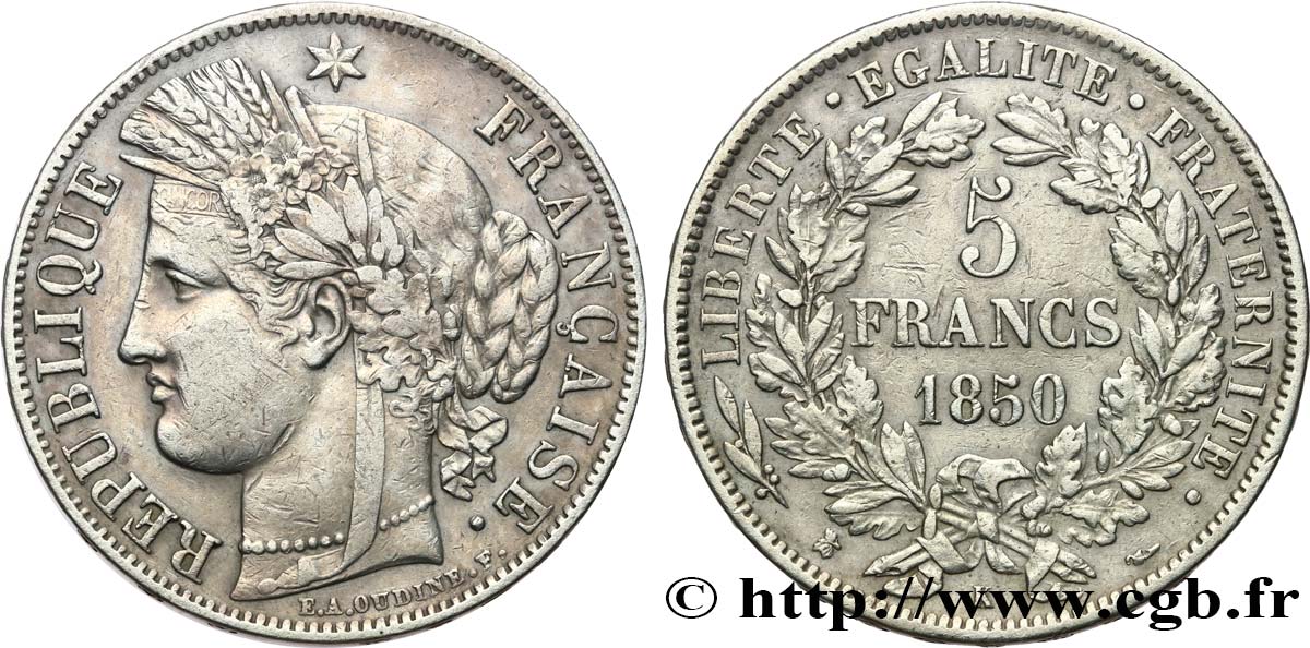 5 francs Cérès, IIe République 1850 Bordeaux F.327/6 fSS 