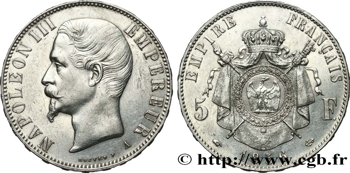 5 francs Napoléon III, tête nue 1856 Paris F.330/6 SUP 